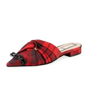 No. 21 Stylish Red Plaid Knotted Women's Mules 40